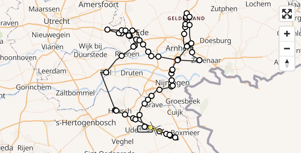 Routekaart van de vlucht: Politieheli naar Wilbertoord, Achter-Oventje