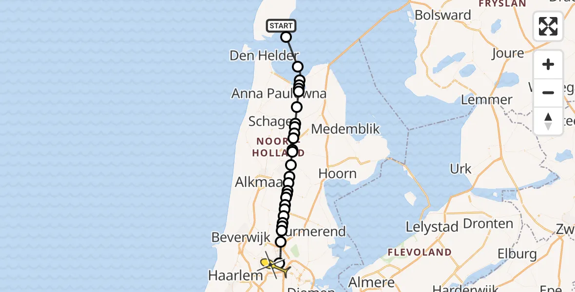 Routekaart van de vlucht: Lifeliner 1 naar Amsterdam Heliport, Nieuw-Zeelandweg