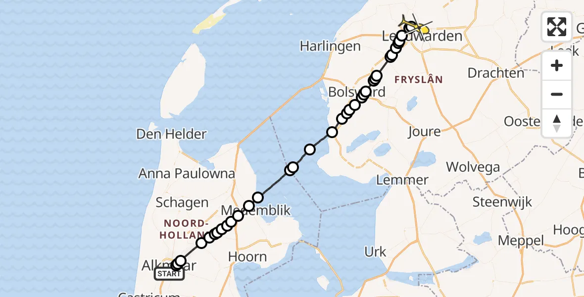 Routekaart van de vlucht: Ambulanceheli naar Vliegbasis Leeuwarden, Herculesstraat