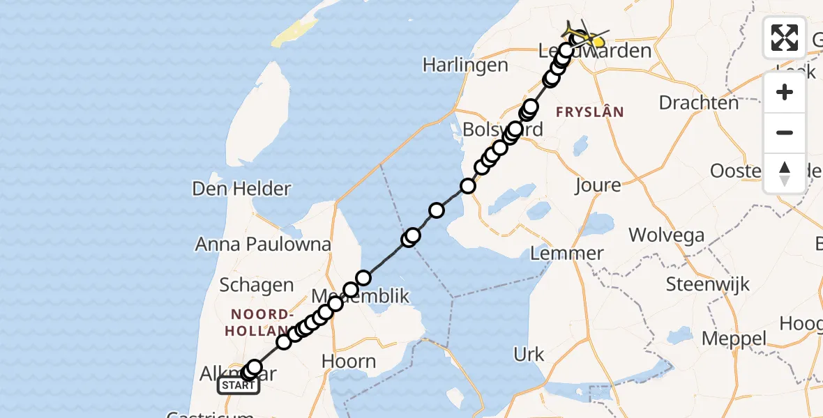 Routekaart van de vlucht: Ambulancehelikopter naar Vliegbasis Leeuwarden, Herculesstraat