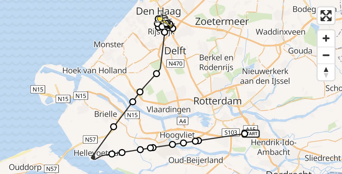 Routekaart van de vlucht: Politieheli naar Den Haag, IJsselmondse Randweg