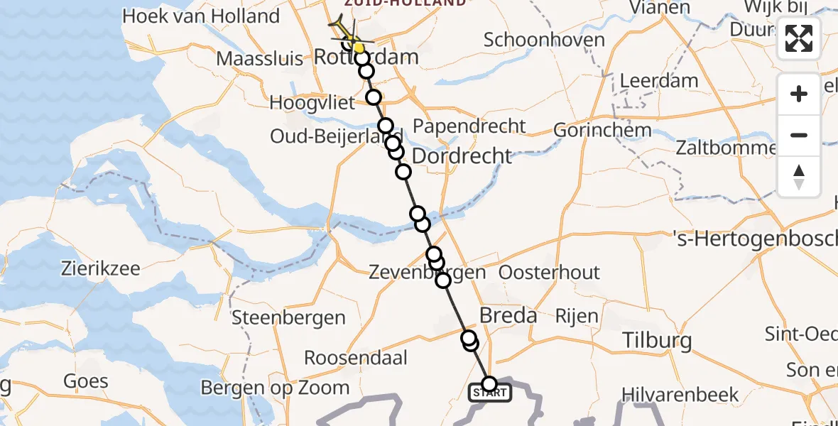 Routekaart van de vlucht: Lifeliner 2 naar Rotterdam The Hague Airport, Hazeldonksestraat