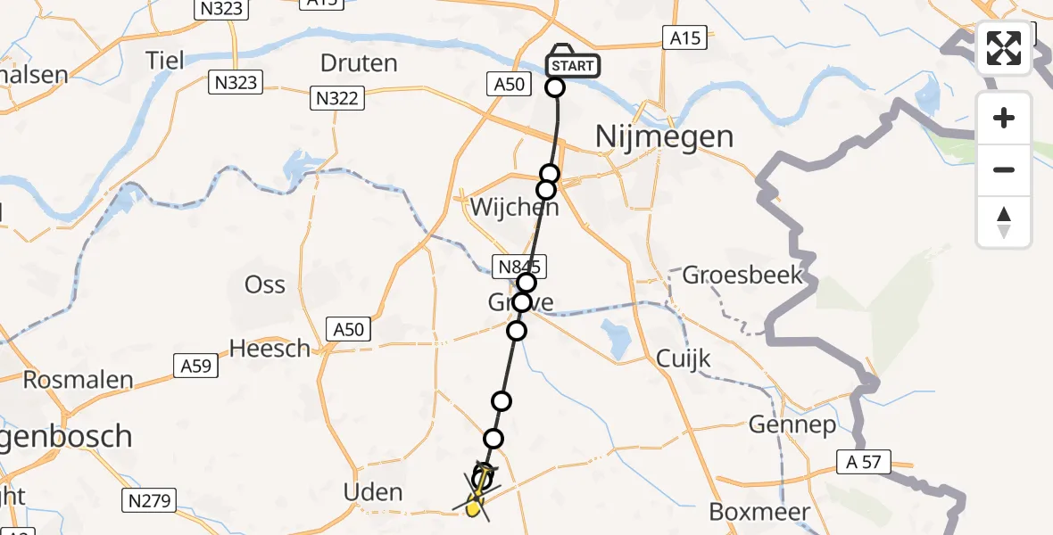 Routekaart van de vlucht: Lifeliner 3 naar Vliegbasis Volkel, Grote Allee