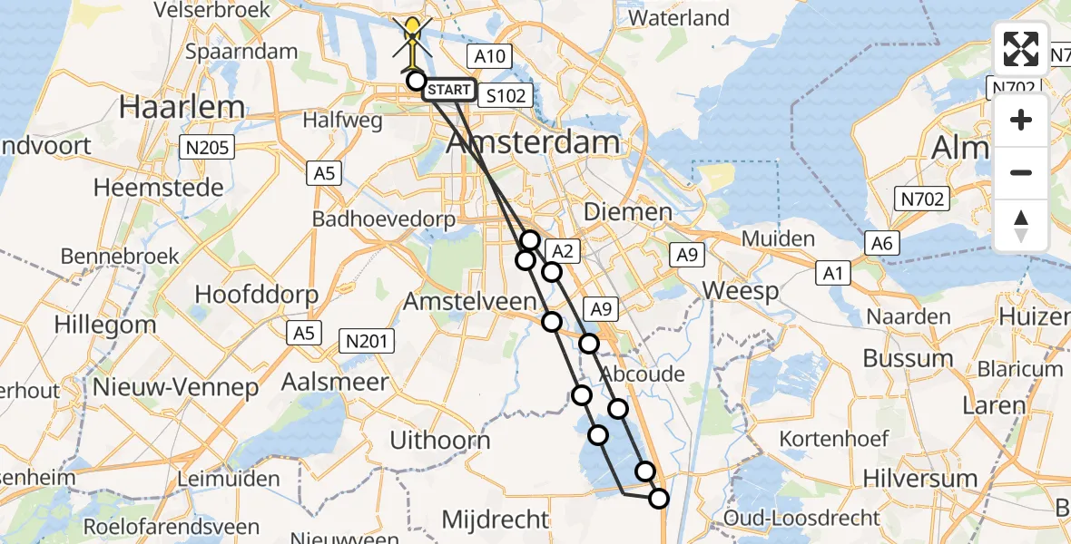 Routekaart van de vlucht: Lifeliner 1 naar Amsterdam Heliport, Geervliet