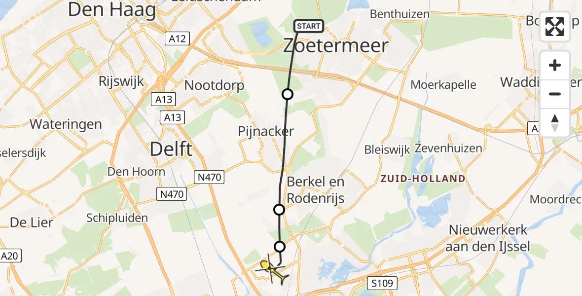 Routekaart van de vlucht: Lifeliner 2 naar Rotterdam The Hague Airport, Voorweg