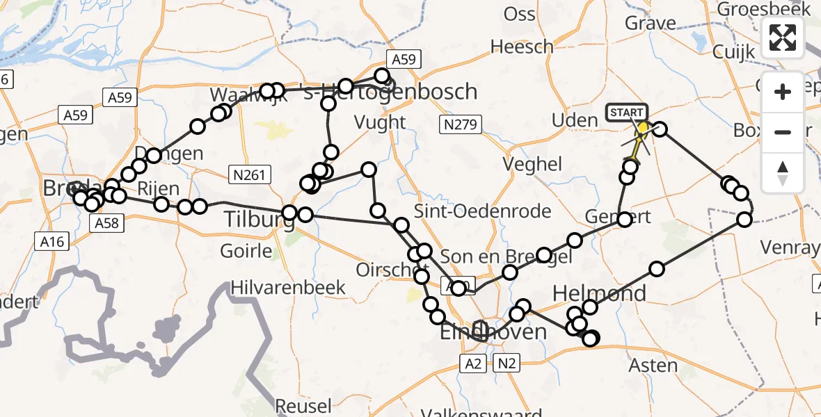 Routekaart van de vlucht: Politieheli naar Odiliapeel, Kortepeelweg