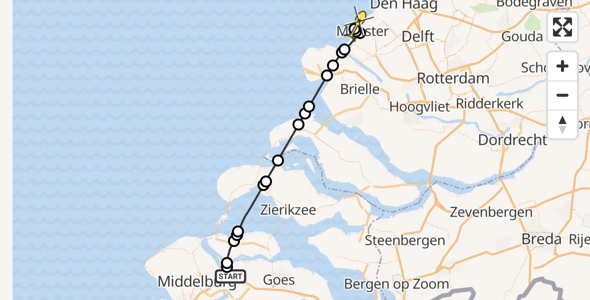 Routekaart van de vlucht: Kustwachthelikopter naar Monster, Oranjeplaatweg