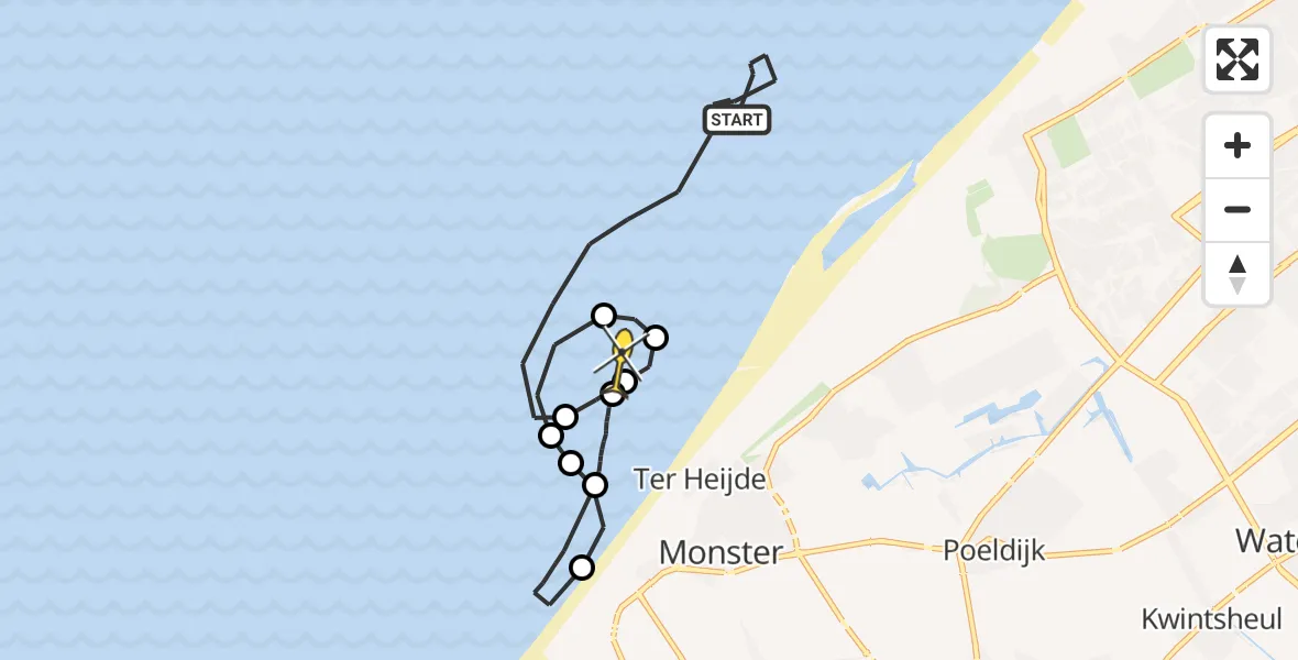 Routekaart van de vlucht: Kustwachthelikopter naar Monster