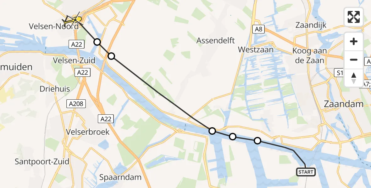 Routekaart van de vlucht: Lifeliner 1 naar Velsen-Noord, Stromboliweg