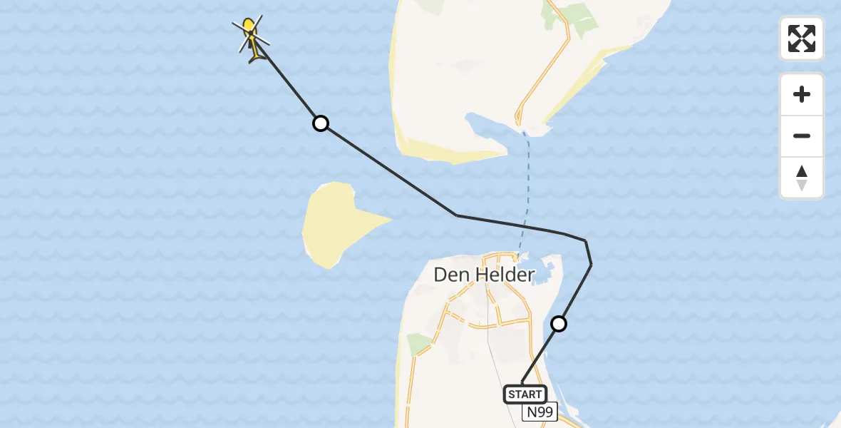 Routekaart van de vlucht: Kustwachthelikopter naar Oostoeverweg