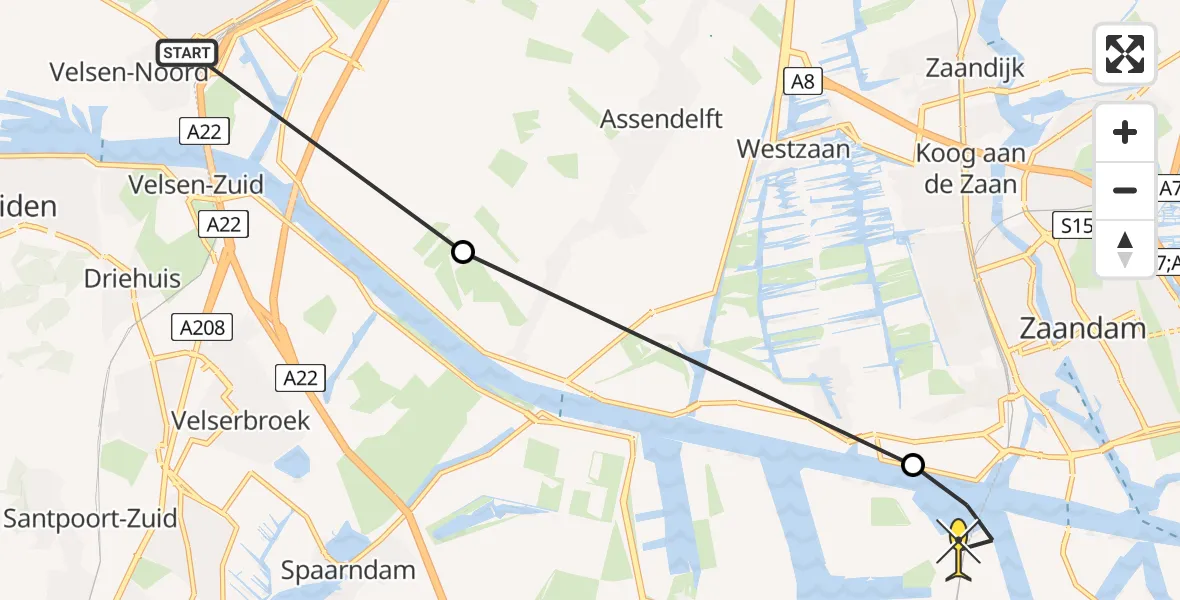 Routekaart van de vlucht: Lifeliner 1 naar Amsterdam Heliport, Hornweg