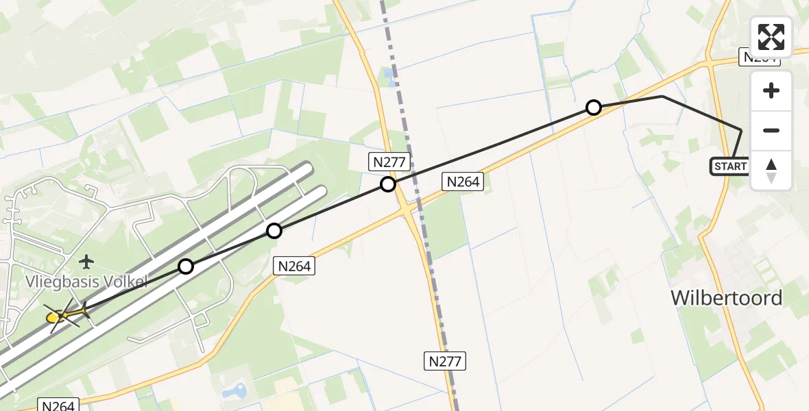 Routekaart van de vlucht: Lifeliner 3 naar Vliegbasis Volkel, Zeelandsedijk