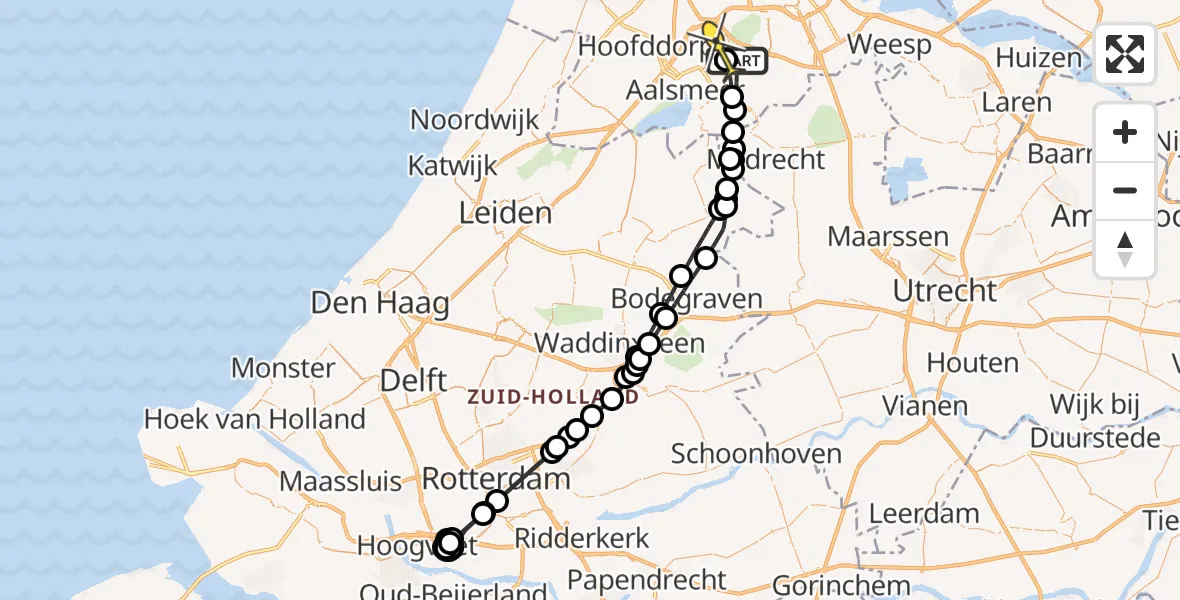 Routekaart van de vlucht: Politiehelikopter naar Aalsmeer, J.C. van Hattumweg
