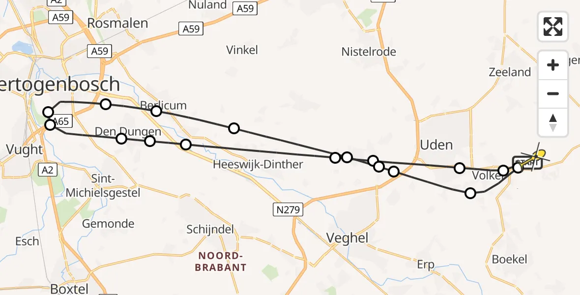 Routekaart van de vlucht: Lifeliner 3 naar Vliegbasis Volkel, Eeuwsels