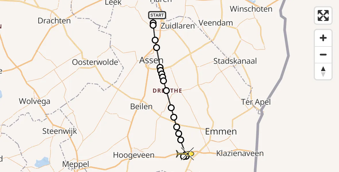 Routekaart van de vlucht: Lifeliner 4 naar Wachtum, Veldkampweg