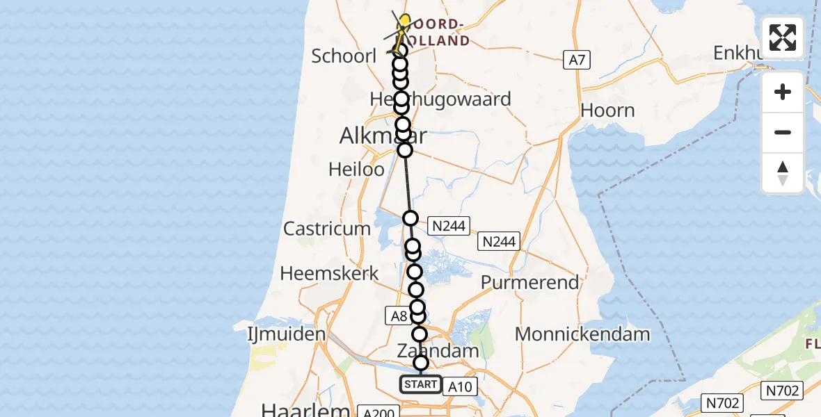 Routekaart van de vlucht: Lifeliner 1 naar Oudkarspel, Hoofdtocht