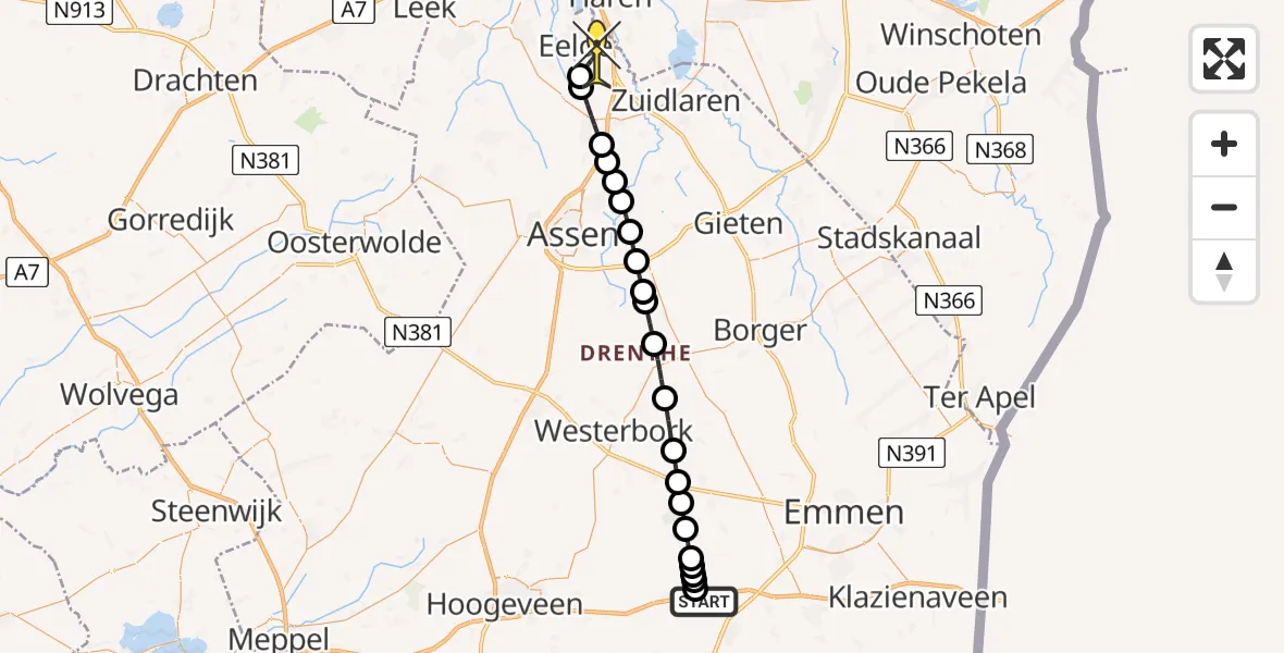 Routekaart van de vlucht: Lifeliner 4 naar Groningen Airport Eelde, Verl Hoogeveense Vaart