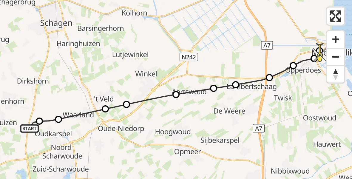 Routekaart van de vlucht: Lifeliner 1 naar Medemblik, Ambachtsdijk