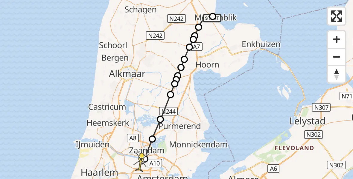 Routekaart van de vlucht: Lifeliner 1 naar Amsterdam Heliport, Medemblikkersluisweg