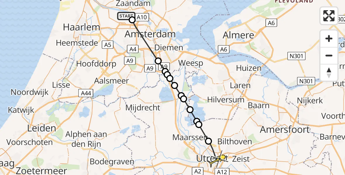 Routekaart van de vlucht: Lifeliner 1 naar Utrecht, Westhavenweg