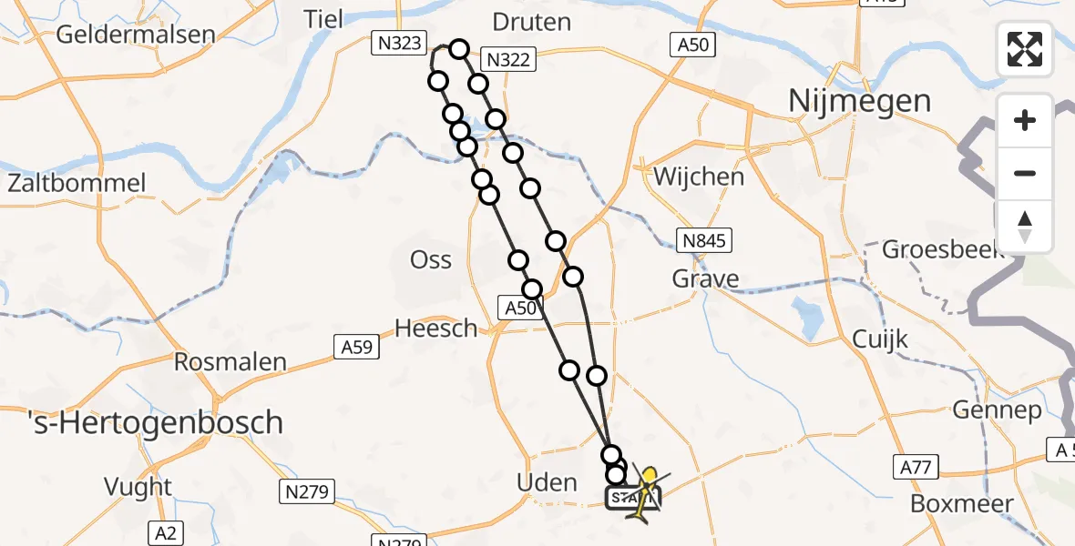 Routekaart van de vlucht: Lifeliner 3 naar Vliegbasis Volkel, Boekelsedijk