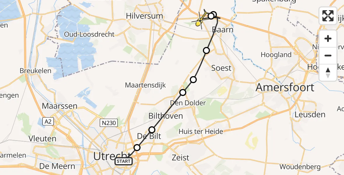 Routekaart van de vlucht: Lifeliner 1 naar Baarn, Oostbroekselaan