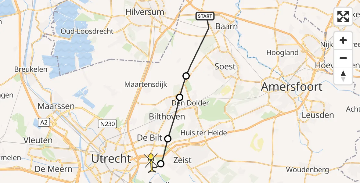 Routekaart van de vlucht: Lifeliner 1 naar Universitair Medisch Centrum Utrecht, Drakenburgerweg