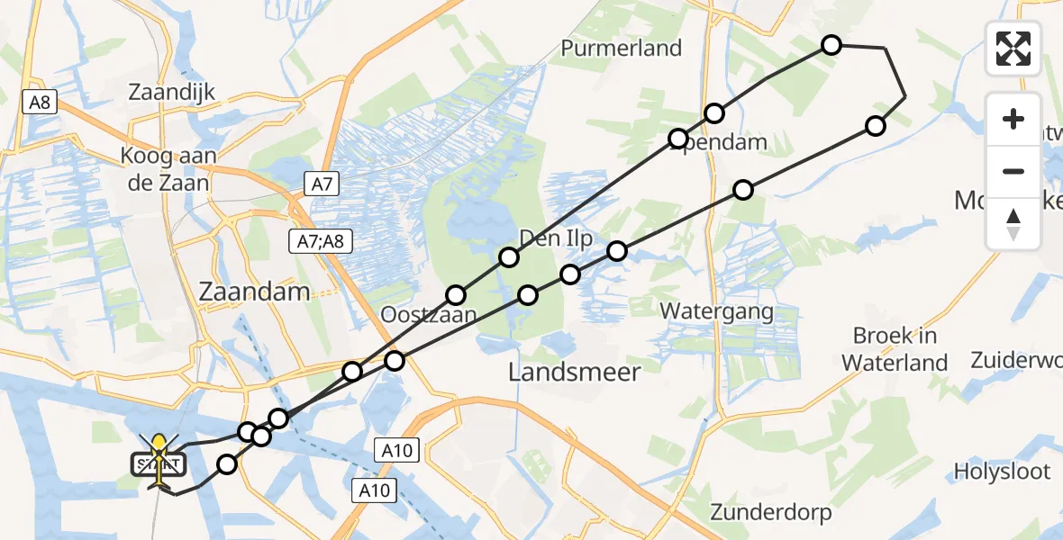 Routekaart van de vlucht: Lifeliner 1 naar Amsterdam Heliport, Hemweg