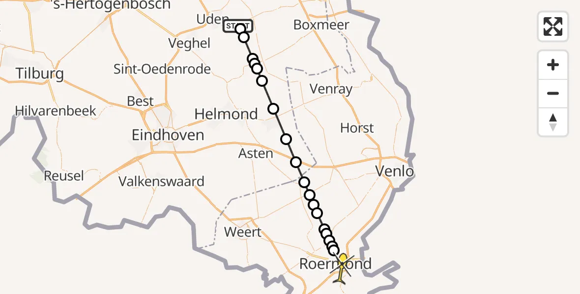 Routekaart van de vlucht: Lifeliner 3 naar Roermond, Parmentierstraat