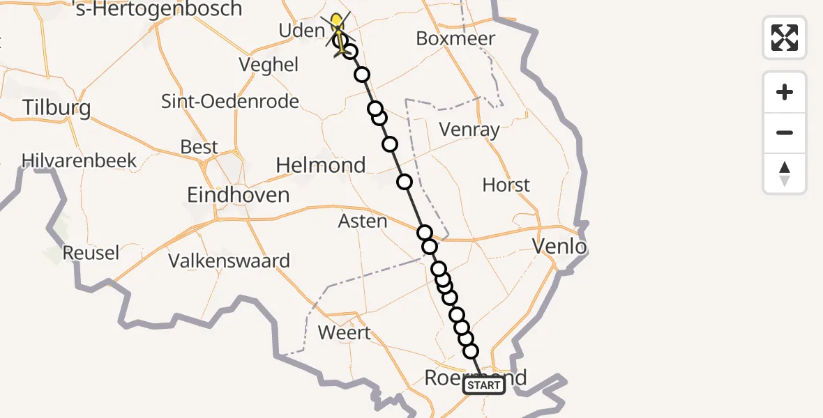 Routekaart van de vlucht: Lifeliner 3 naar Vliegbasis Volkel, Zeelandsedijk