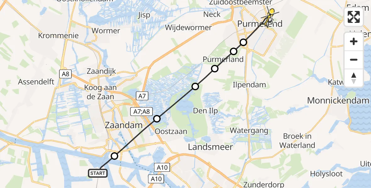 Routekaart van de vlucht: Lifeliner 1 naar Purmerend, Symon Spiersweg