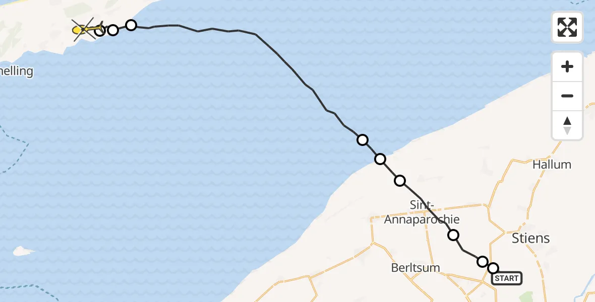 Routekaart van de vlucht: Ambulanceheli naar Formerum, Langestraat