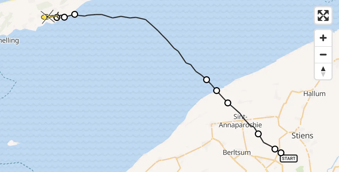 Routekaart van de vlucht: Ambulancehelikopter naar Formerum, Langestraat