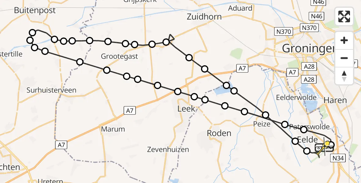 Routekaart van de vlucht: Lifeliner 4 naar Groningen Airport Eelde, Burgemeester J.G. Legroweg