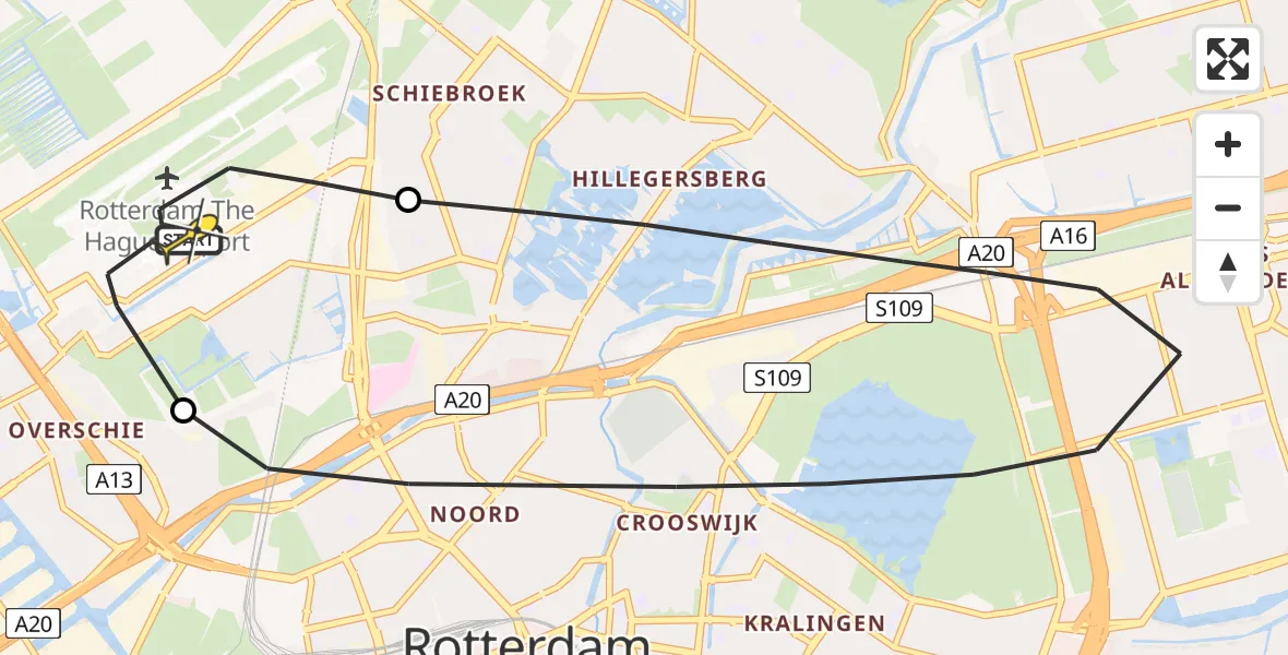 Routekaart van de vlucht: Lifeliner 2 naar Rotterdam The Hague Airport, Bovendijk