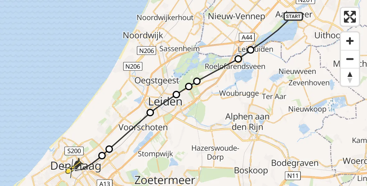 Routekaart van de vlucht: Politiehelikopter naar Den Haag, Uiterweg
