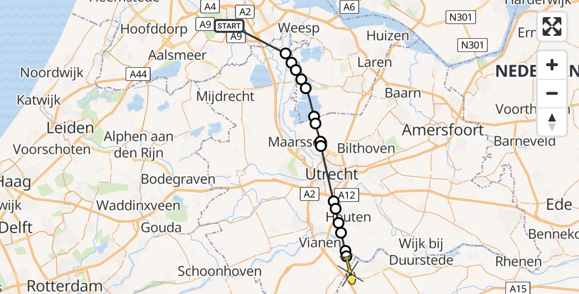 Routekaart van de vlucht: Politiehelikopter naar Culemborg, Kanaaldijk West