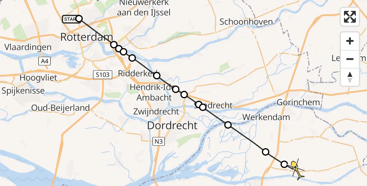 Routekaart van de vlucht: Lifeliner 2 naar Dussen, Volkelstraat