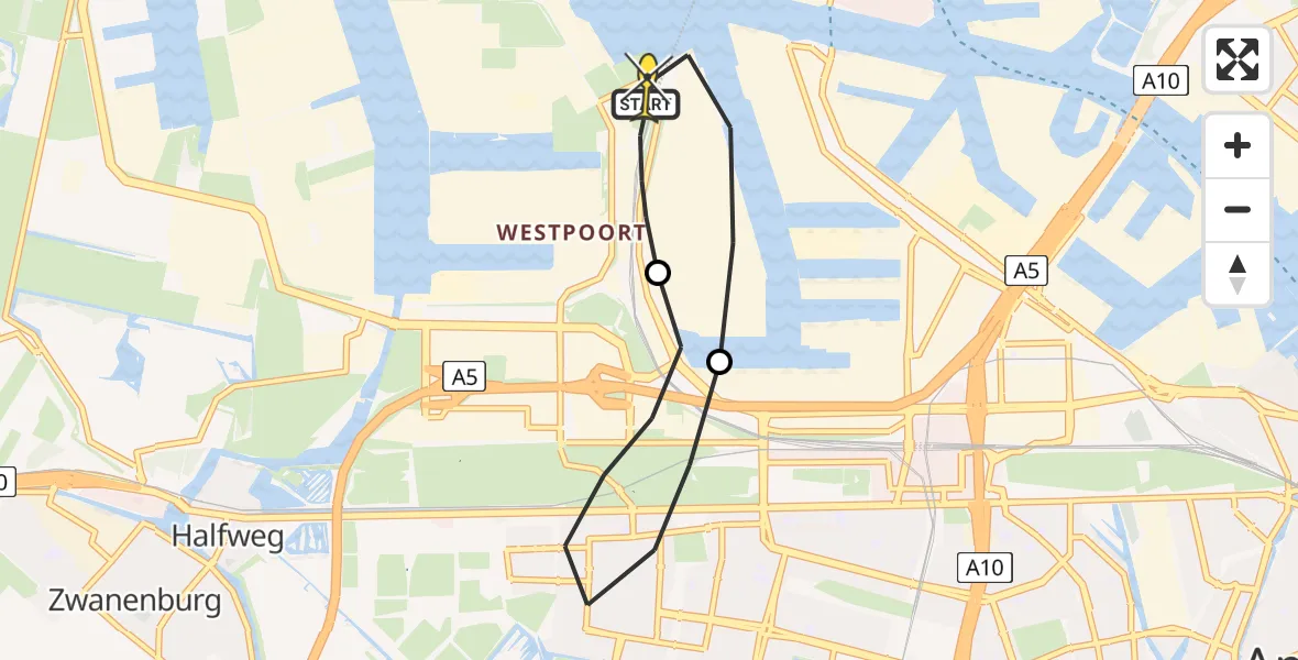 Routekaart van de vlucht: Lifeliner 1 naar Amsterdam Heliport, Elbaweg