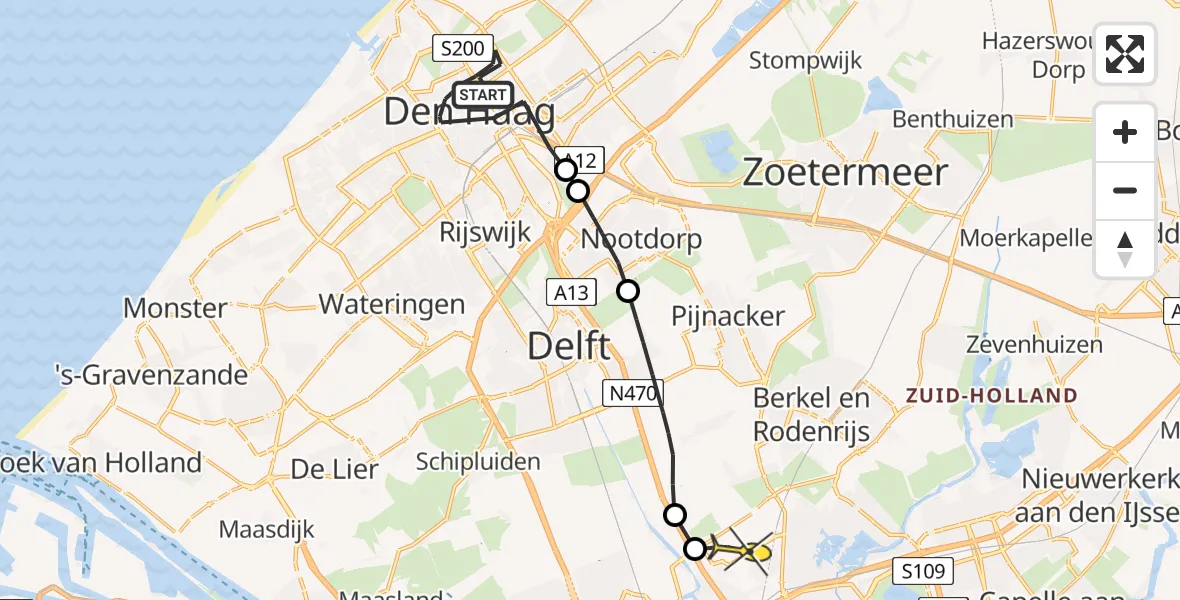 Routekaart van de vlucht: Politiehelikopter naar Rotterdam The Hague Airport, Boslaan