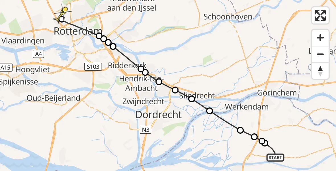 Routekaart van de vlucht: Lifeliner 2 naar Rotterdam The Hague Airport, Kornpad