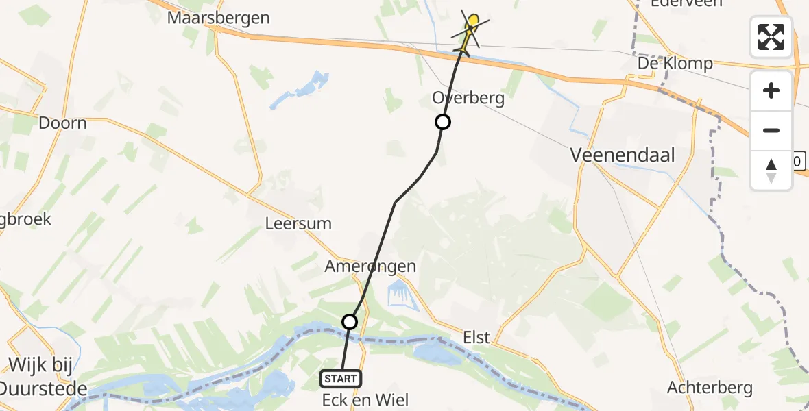 Routekaart van de vlucht: Politiehelikopter naar Overberg, Rijnsteeg