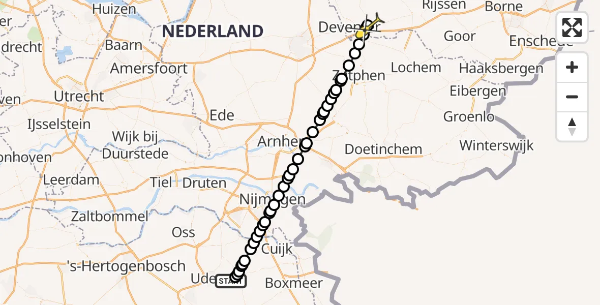 Routekaart van de vlucht: Lifeliner 3 naar Deventer, Peelweg