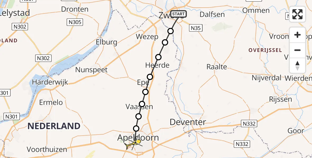 Routekaart van de vlucht: Lifeliner 3 naar Apeldoorn, Oude Almeloseweg