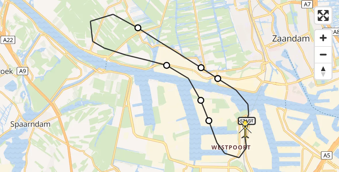 Routekaart van de vlucht: Lifeliner 1 naar Amsterdam Heliport, Kanaalkade