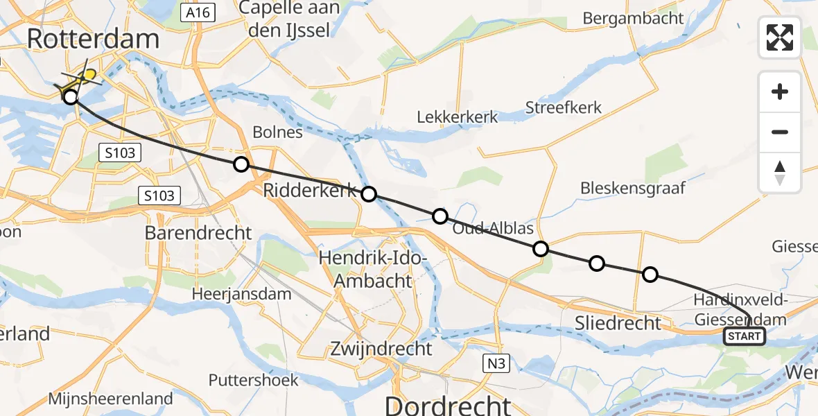 Routekaart van de vlucht: Lifeliner 2 naar Erasmus MC, Nieuweweg