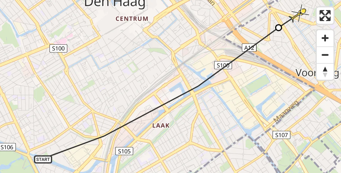 Routekaart van de vlucht: Politieheli naar Voorburg, Goudriaankade