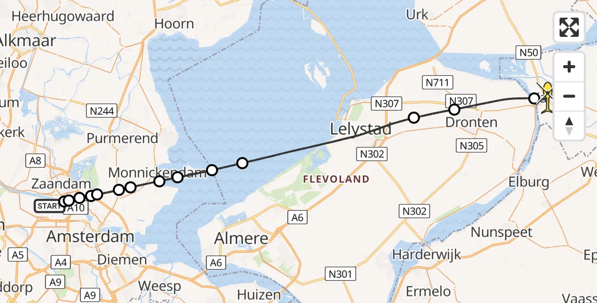 Routekaart van de vlucht: Lifeliner 1 naar Kampen, Hemweg