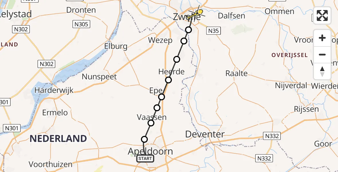 Routekaart van de vlucht: Lifeliner 3 naar Zwolle, Zandloperweg