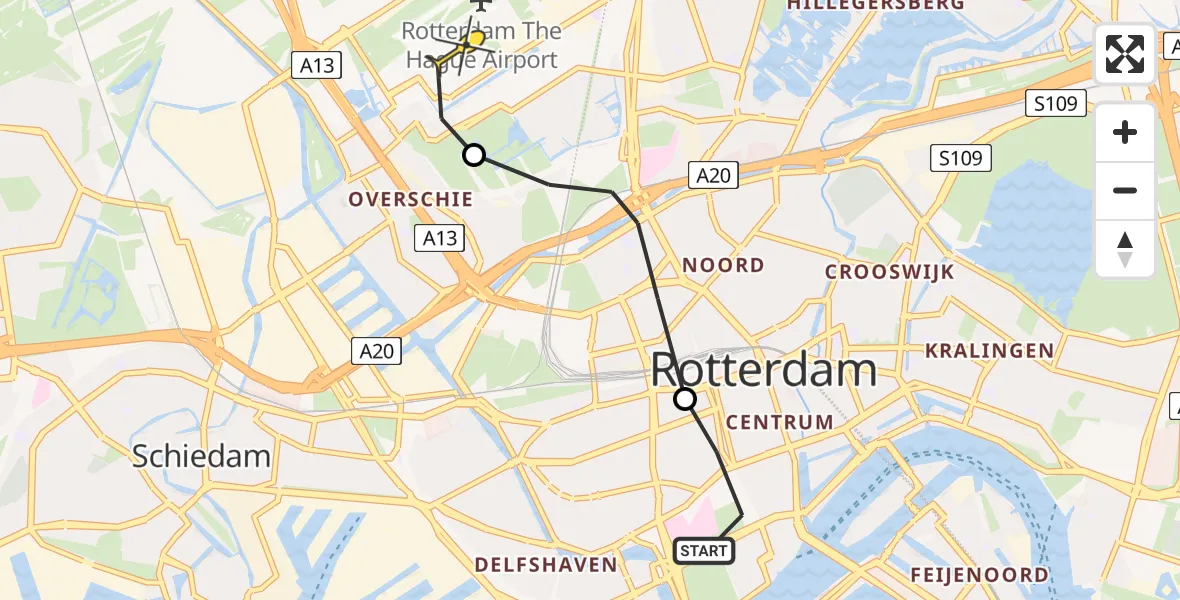 Routekaart van de vlucht: Lifeliner 2 naar Rotterdam The Hague Airport, Diergaardesingel